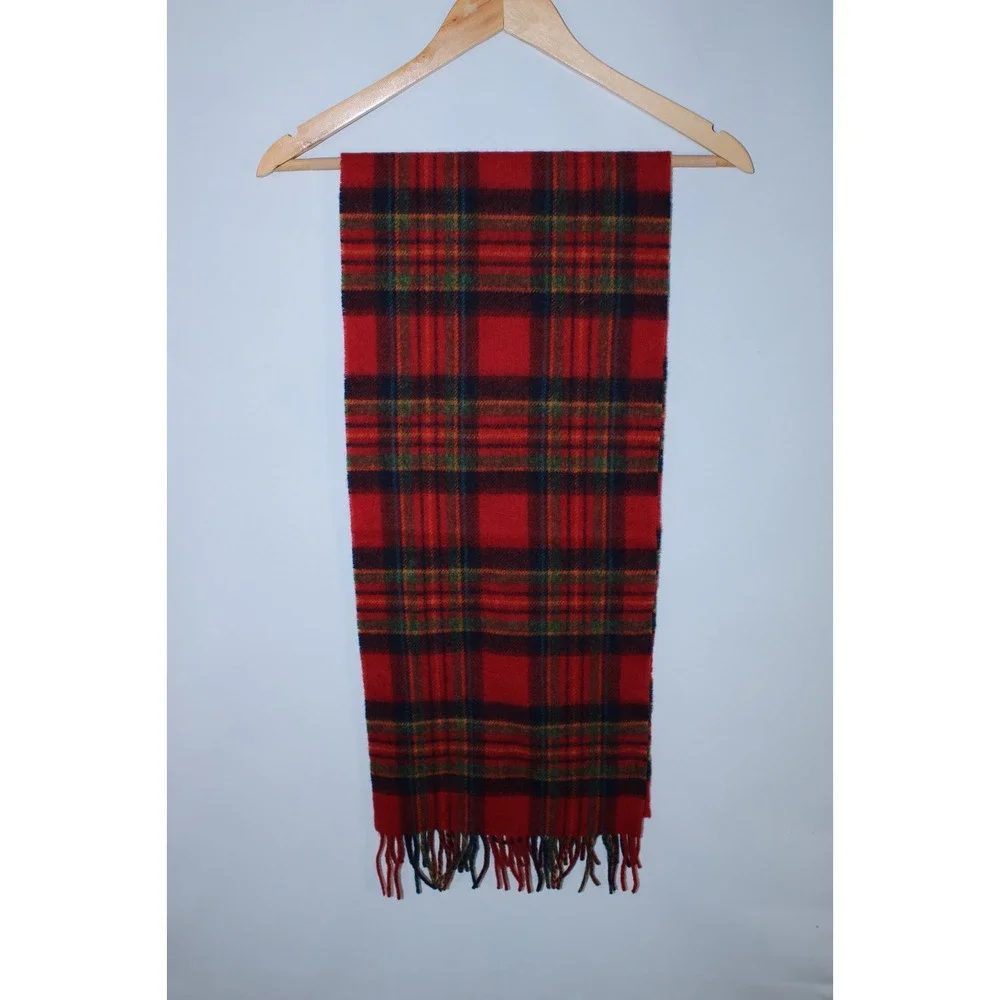 NWT John Hanly Men's One Size 100% Lambswool Plaid Scarf